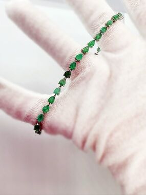 14k White Gold over Silver Genuine Emerald Jadeite Bracelet!